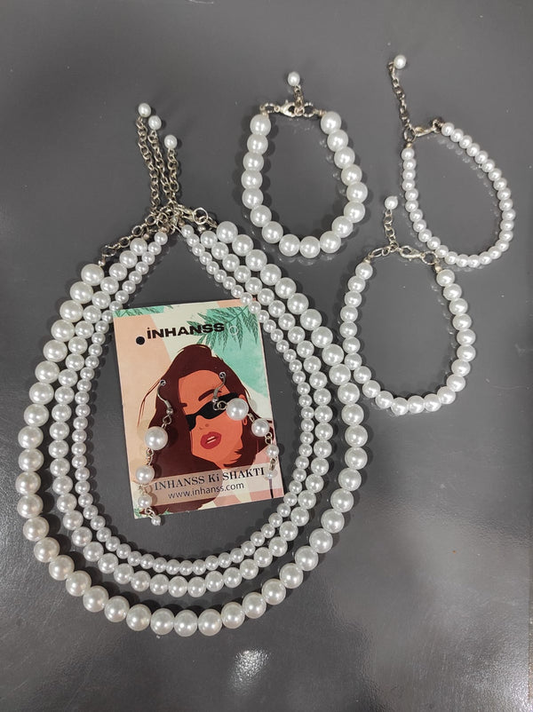 Pearlfectly You – 3-in-1 Layered Pearl Necklace Set with Matching Bracelet & Earrings - (Wear SOLO or as a PAIR))