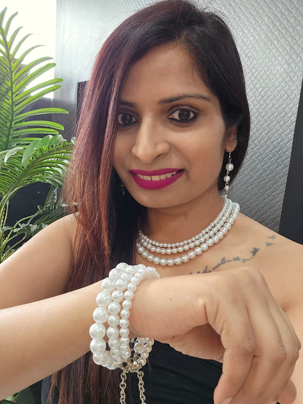 Pearlfectly You – 3-in-1 Layered Pearl Necklace Set with Matching Bracelet & Earrings - (Wear SOLO or as a PAIR))