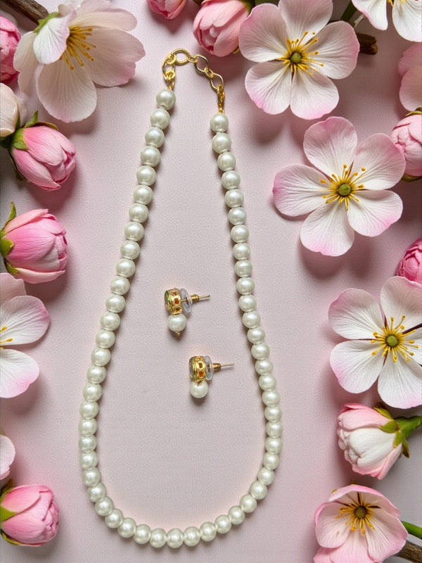 Safaid Nazakat Pearl Necklace With Kundan Earrings - Handmade