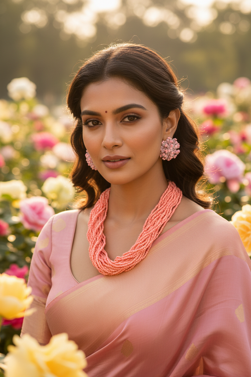 Pink Whisper: Handmade Multi-Layered  Beaded Necklace(20 Layers)