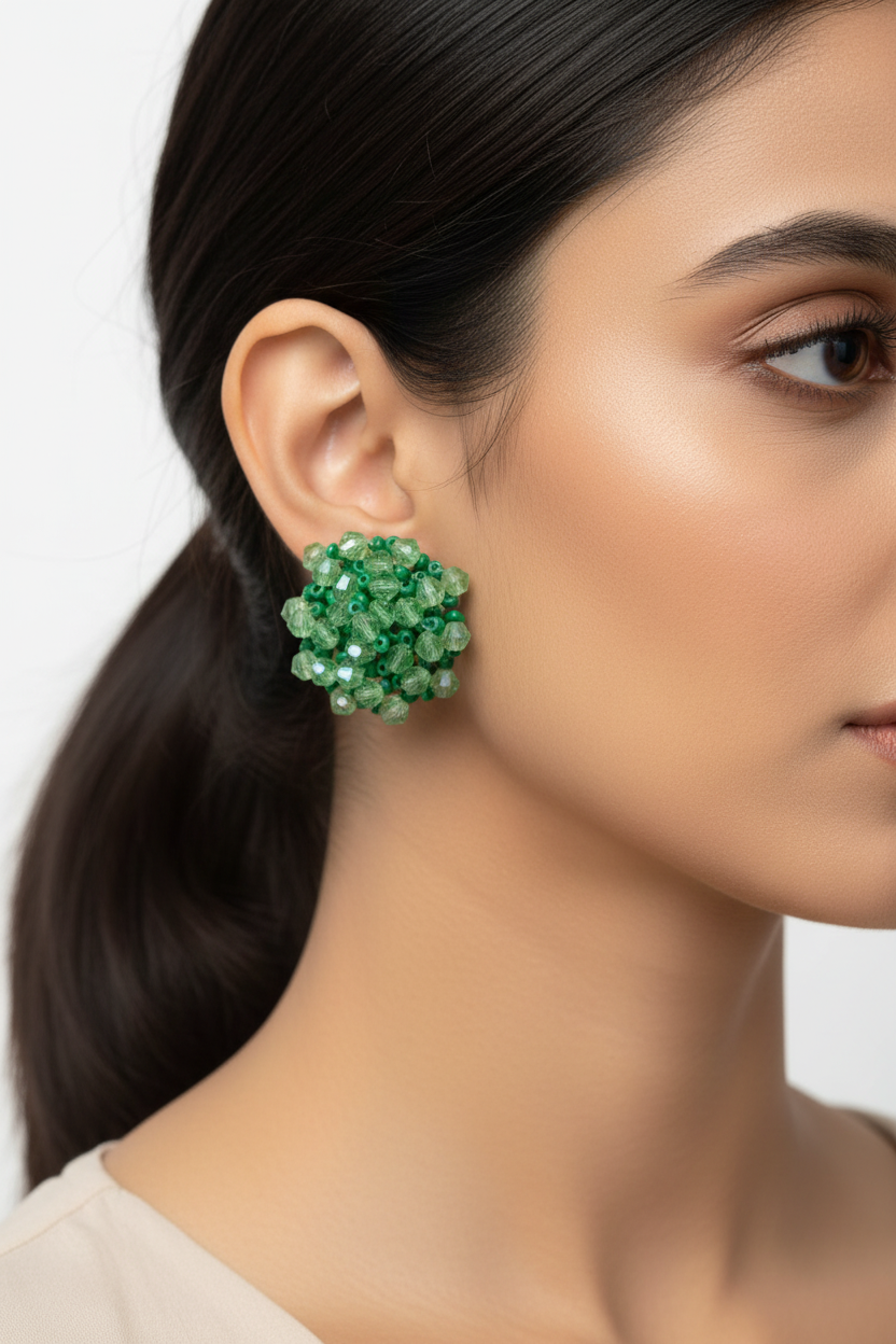 Light Green Mix Bead Stud Earrings