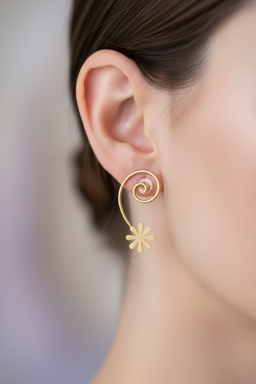 Spiral Sunburst Brass Earrings-Handmade