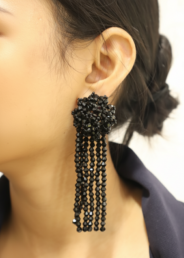 Midnight Crystal Statement Earrings- Black