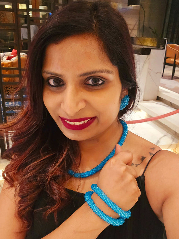 Sitaaron Ki Jhalak – 3-Piece Handmade Crystal Bead Set (Adjustable Necklace + Earrings + Adjustable Bangle )-14 Colors Avaialble