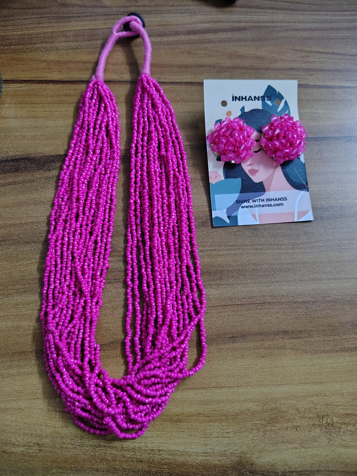 Fuchsia Flow: Handmade Multi-Layered Beaded Necklace(20 Layers) – INHANSS